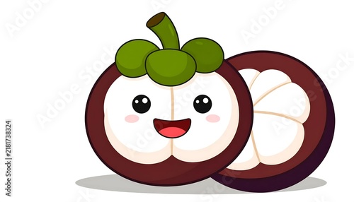 Cartoon Mangosteen Fruit with Happy Face.