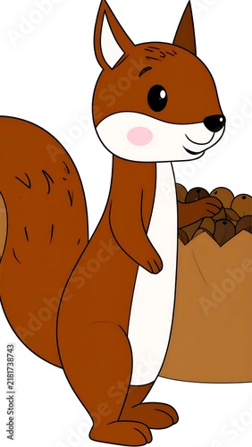 Cartoon Squirrel Holding Acorn Bundle.