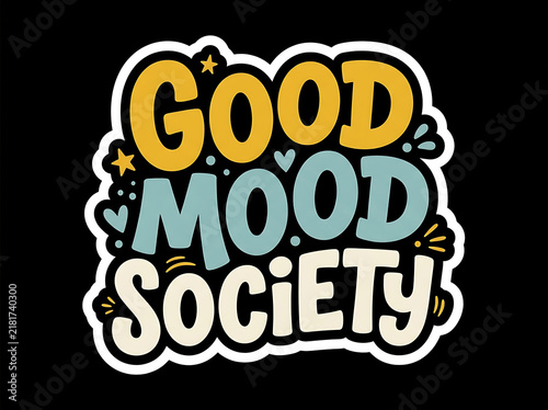 Good Mood Society typography sticker design with retro colorful lettering on black background