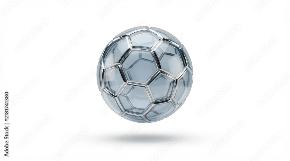 Naklejka premium Transparent glass soccer ball with chrome frame structure isolated on white background sports concept