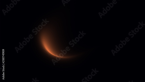 Abstract crescent shape with soft orange light glow on a deep black background