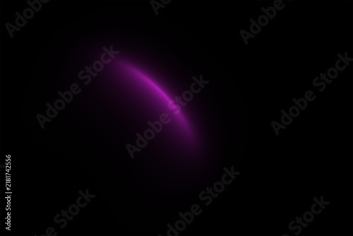 Abstract purple light streak glowing on a dark black background