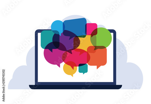 Laptop computer with speech bubbles
