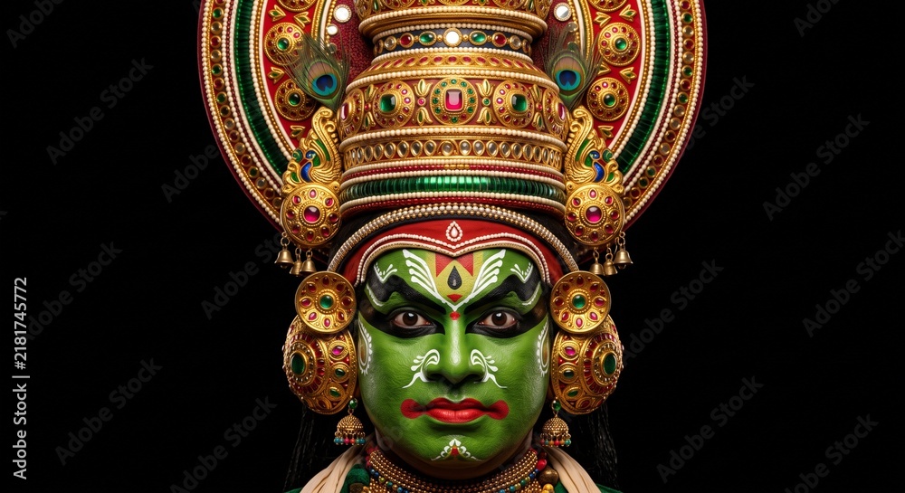 Obraz premium Kathakali dancer portrait with traditional makeup and ornate headdress