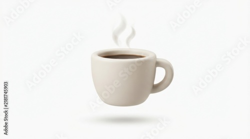 Ceramic coffee cup with rising steam floating on clean white background for cafe concept