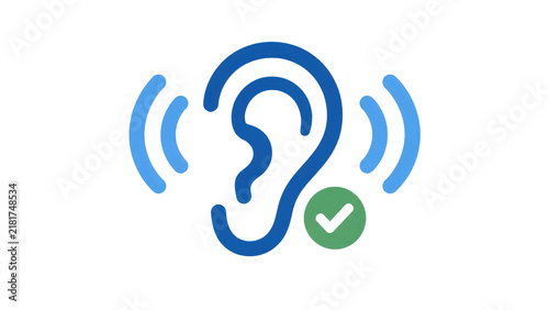 Ear Icon with Sound Waves and Checkmark for Hearing Health