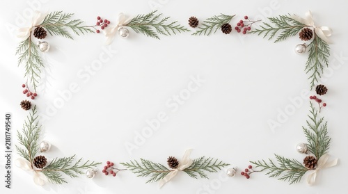 Elegant floral frame made of green leaves and flowers on white background