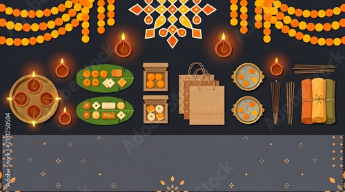 Flat design eco-friendly Diwali market poster background without text