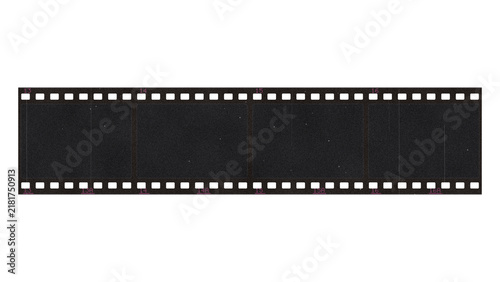 35mm film strip with dense unexposed dark negative frames on a transparent background