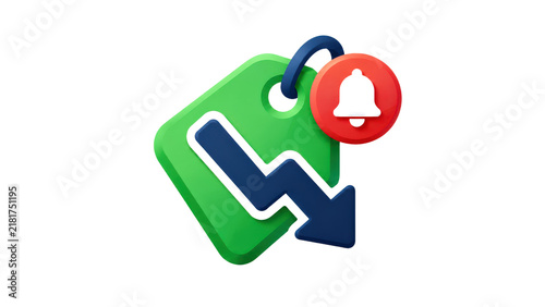 Price Drop Tag with Notification Bell 3D Icon