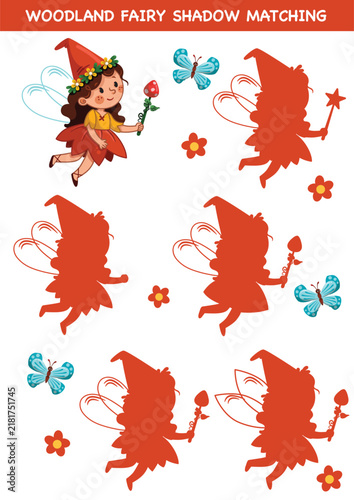 Woodland Fairy Shadow Matching Game – Cute Kids Activity Clipart