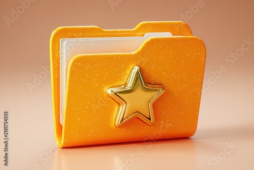 Orange folder with golden star icon on plain background
