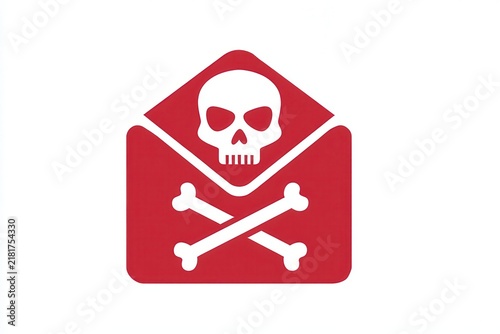 Red envelope with skull and crossbones symbol danger