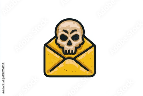 Skull inside yellow envelope danger warning symbol