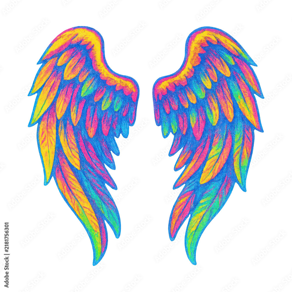 Fototapeta premium PNG Vibrant rainbow angel wings illustration.