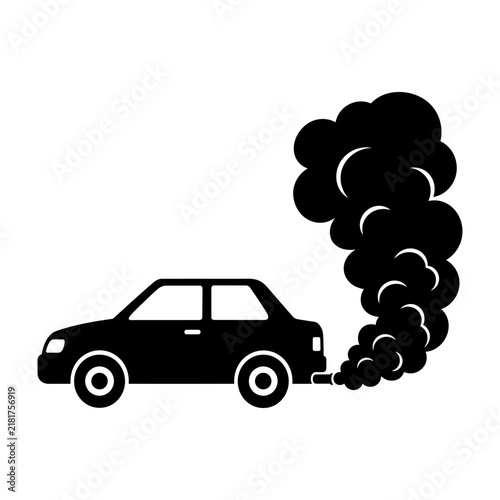 Konstfotografi A black silhouette car emits thick black smoke from its exhaust pipe to illustrate pollution or environmental harm