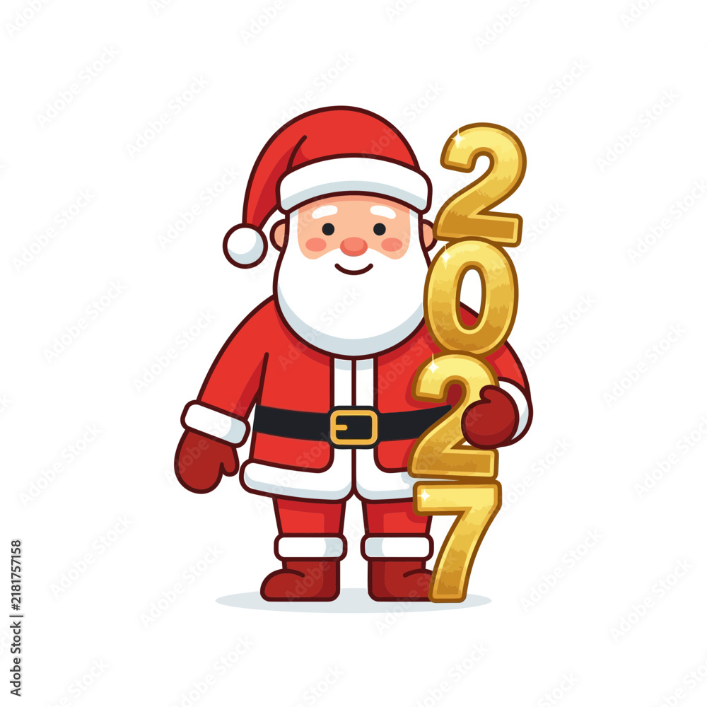 Fototapeta premium Santa Claus holding golden celebration numbers vector illustration