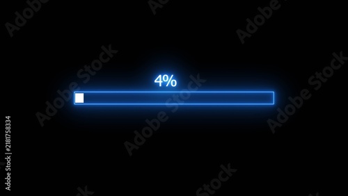 Glowing neon loading bar icon background. Neon Loading icon progress bar 4% illustration.