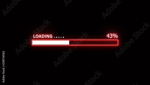 Glowing neon loading bar icon background. Neon Loading icon progress bar 43% illustration.