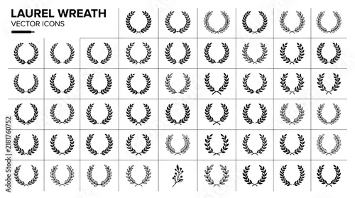  Laurel Wreath and Branch Collection in Black on Beige Background, Classic Victory and Honor Symbols for Award Badge and Logo Design