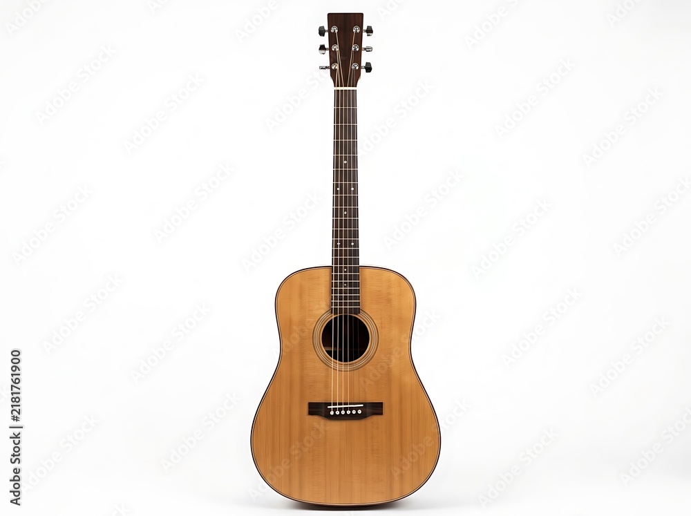 Obraz premium Natural wood acoustic guitar close-up isolated on white background