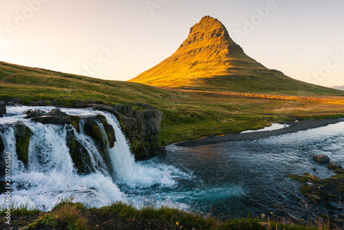 sunset over the kirkjufell view