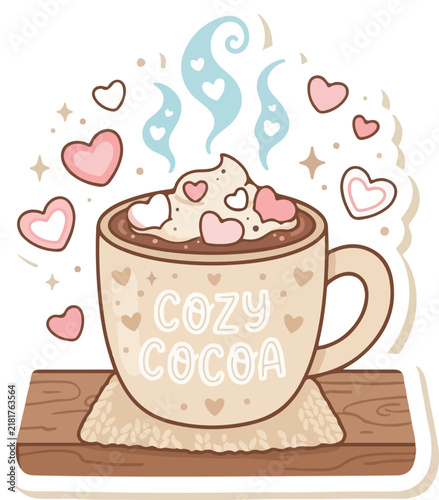 Cute latte art coffee cup with whipped cream hearts