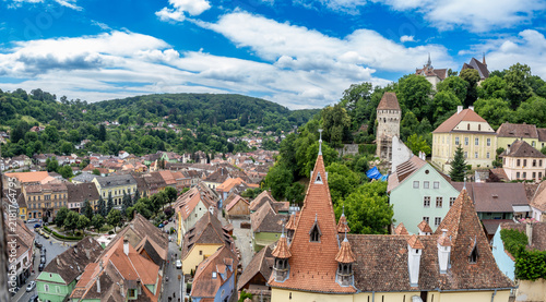 View of Sighisoara city from the clock tower, Romania