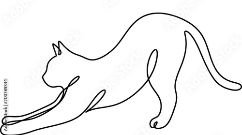 Continuous line drawing of stretching cat vector minimalist line art