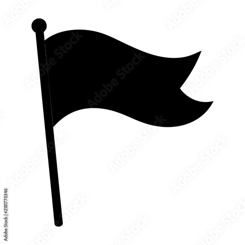 A black flag with a white border waving against a plain background symbolizes achievement or victory.