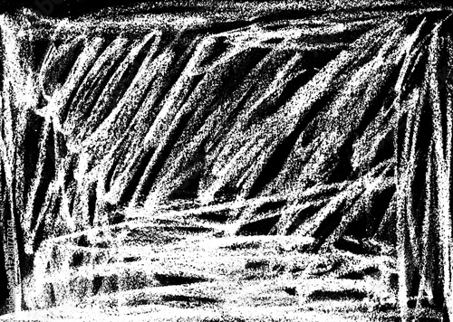 Abstract black and white hand-drawn interior sketch with rough expressive strokes, strong contrast, and a textured handmade aesthetic. Suitable for artistic backgrounds, design projects, illustrations