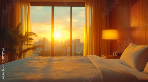 Modern Bedroom at Sunrise.