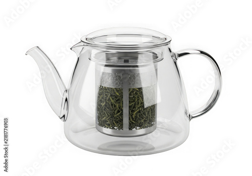 Elegant glass teapot with clear handle and spout for serving hot beverages.