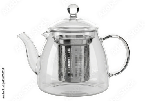Elegant stainless steel teapot with intricate mesh strainer lid