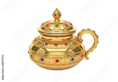 Elegant vintage brass teapot with intricate decorative lid and handle