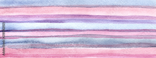 Hand drawn watercolor abstract background texture featuring gentle horizontal stripes in soft pastel pink, violet, purple, and light blue shades