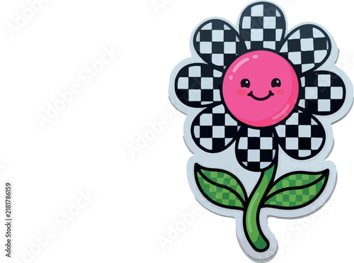 Smiling happy flower with checkered petals
