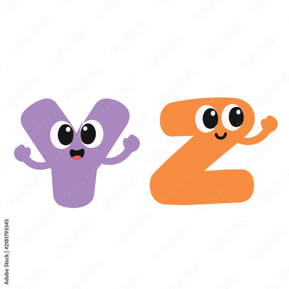 Obraz premium Cute Colorful Alphabet Characters Y and Z with Big Eyes