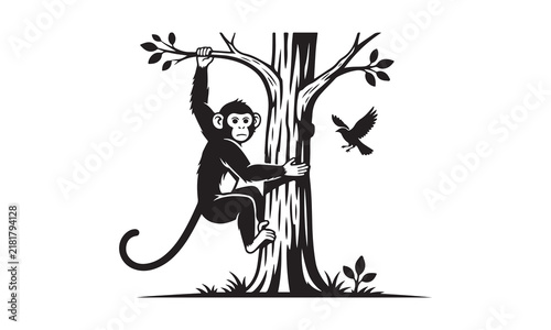 Monkey Vector silhouette illustration design, Baby monkey clinging to mother, Monkey carrying food, Monkey chasing pose, Monkey climbing quickly, Monkey climbing tree, Monkey dropping banana peel