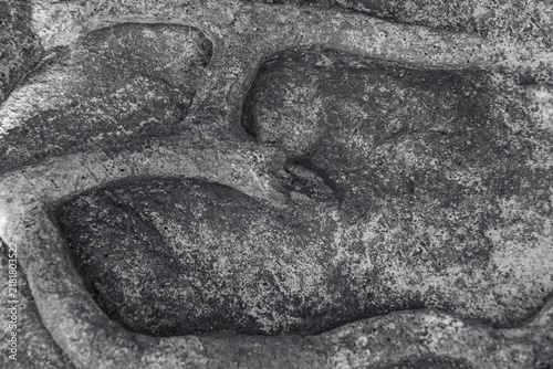Black and white photo of Thalassinoides burrows above as fossil fucoids (seaweed). Natural background. Horizontally. 