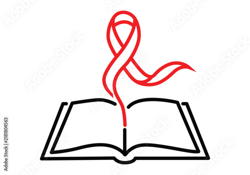 World aids day red awareness ribbon rising out of an open book with hiv awareness