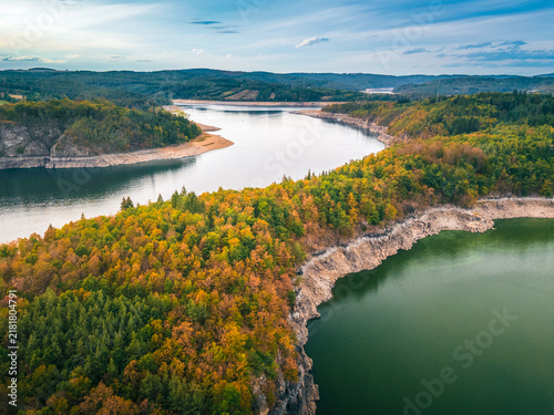 Obraz na płótnie View of the Vltava river in Czechia photographed from above.