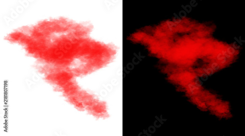 Red smoke cloud illustration on white and black backgrounds. Vibrant crimson mist texture, abstract red powder explosion for creative design overlays.