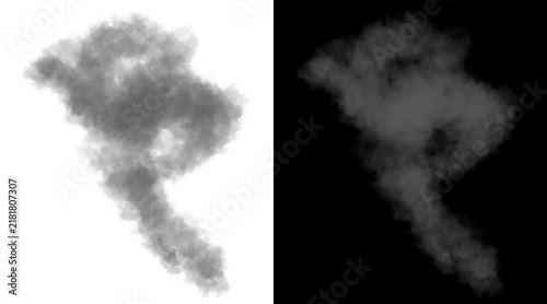 Canvastavla Atmospheric smoke plume illustration, realistic gray steam cloud on white and bl
