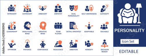 Konstfotografi Personality traits solid icon set
