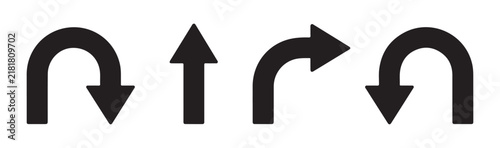 Black arrow navigation signs set on grid background for design projects and traffic instruction concepts.