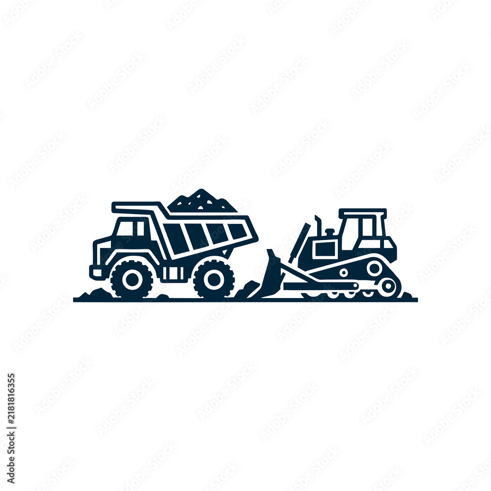 Obraz premium Dump truck and bulldozer logo design