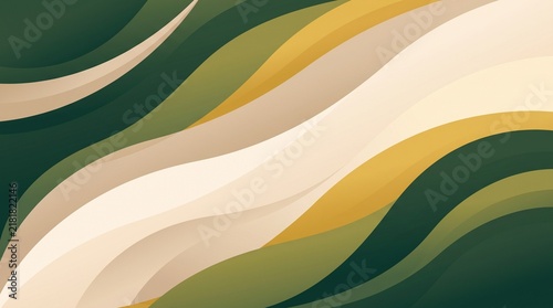 Abstract Green Olive and Yellow Wavy Background with Cream Curves
