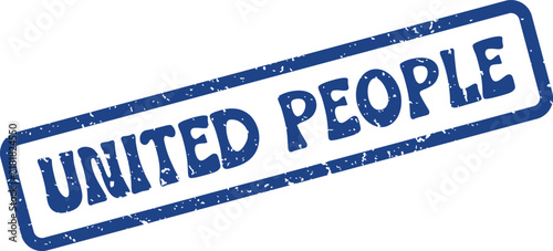 Blue textured stamp stating United People representing global human connection and collective action