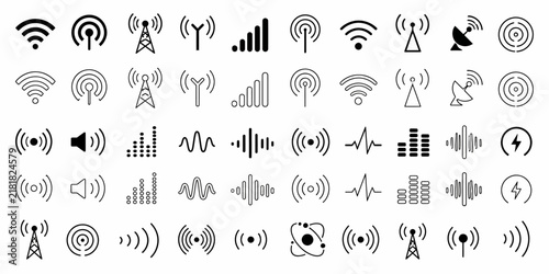 Bild auf Leinwand Wireless Signal, WiFi and Radio Wave Icon Collection